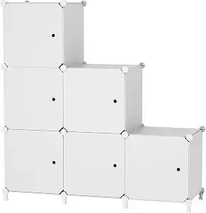6Cube Storage Organizer Modular Stackable with Doors White