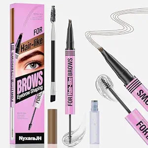 2-in-1 Eyebrow Pen and Gel Set, 4-Tip Ultra Precise Brow Shaping, 5 Hair Color Matching Shades, Transparent Sealing Gel, Natural Definition, 4#Black Brown