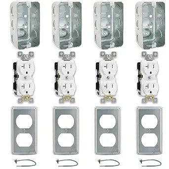 (4-Pack) 2x4 Utility Box Kit with 20A Tamper-Resistant Duplex Outlets