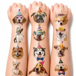 120 PCS Pre-Cut Dog Temporary Tattoos for Kids First Birthday Party Favors