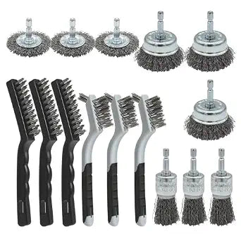 VASTOOLS 15pcs Wire Brushes Set, Carbon Steel Cup/Wheel/Pen Brushes for 1/4" Hex Shank Drill Attachments,Stainless Steel Hand Brushes,for Rust Removal,Paint Stripping and Cleaning