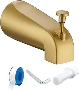 Tub Spout with Diverter, Slip On Bathtub Spout Fits 1/2'' Copper Tube(5/8'' Dia), Bathroom Tub Faucet with PTFE Tape & Hex Wrench, Brushed Gold