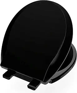 Ansffer Toilet Seat Black, Round 16.5inch, Soft Close, No Slam, PP