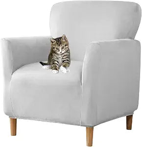 Stretch Chair Covers with Arms 1-Piece Banquet Armchair Slipcover Velvet Mid Century Modern Armchair Slipcover Anti-Slip Furniture Protector for Living Room Friendly for Kids Pets (Sliver)