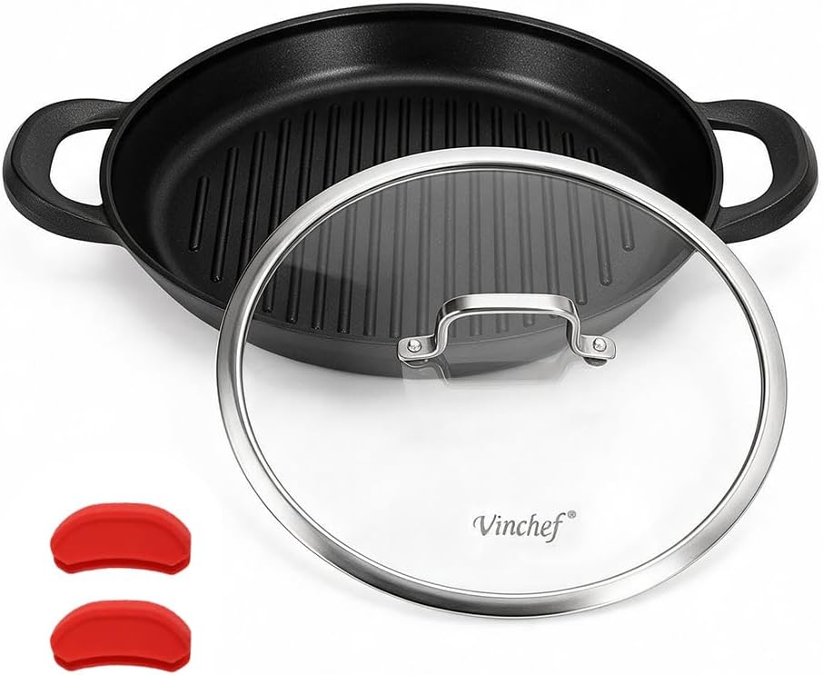 Vinchef 13in Nonstick Grill Pan with Lid