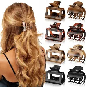 8 PCS Medium Hair Clips for Women Girls - 2 Styles Rectangle and Double Row Teeth Small Claw Clips for Thin Thick Hair, Strong Hold Jaw Clips Stylish Leopard Print Hair Accessories, Tortoise