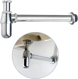Contemporary Round Bottle P-Trap 1-1/4 Bathroom Lavatory Adjustable Basin Sink Waste Traps Drain Stainless Steel Wall Drainage, Polished Chrome