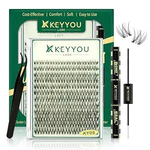Lash Clusters Kit Natural 144pcs 8-16MIX Lash Extension Kit Wispy Lash Clusters C curl with Bond and Seal,Remover,Applicators for DIY Fluffy Eyelash Clusters at Home (KY05 Kit)