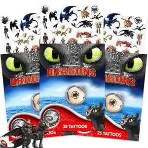75 Pcs How to Train Your Dragon Temporary Tattoos for Kids Bundle