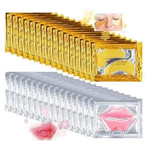 32 Pairs Eye Masks & Lip Mask Set, Moisturizing, 24K Crystal Gel Collagen