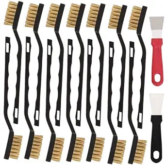 12 Pcs Mini Brass Brush Set, Brass Scratch Brush with Curved Handle