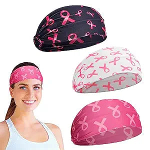 Breast Cancer Awareness Headband for Women- Elastic Wide Breast Cancer Headband, Breathable Milk Silk Pink Ribbon Headbands Breast Cancer Awareness Accessories for Girls Workout Fashion