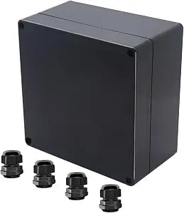 Project Box ABS Black Electrical Boxes IP65 Outdoor Waterproof Box Electronic Junction Box Power Enclosure with Cable Glands for DIY Project 6.3 x 6.3 x 3.54 inch (160x160x90mm)