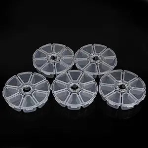 OrangeTag 5Pcs 8 Compartments Plastic Clear Round Craft Gem Beads Display Storage Case Box Organizer Container Divider Jewelry Box Sewing Box