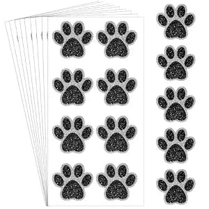 Blulu 25 Sheets 200 Pcs Glitter Paw Print Tattoos Temporary, Black