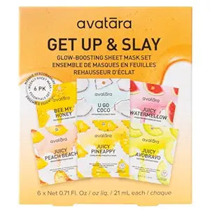 Avatara Get Up and Slay Sheet Mask Variety 6-Pack - Hydrating Korean Beauty Face Masks with Watermelon, Peach, and Honey - Cruelty-Free, Synthetic Fragrance-Free for Tween, Teen and All Skin