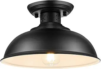 LOEHINLE Semi Flush Mount Ceiling Light, Industrial Close to Ceiling Lighting Fixtures, Rustic Vintage Metal Black Ceiling Lamp for Kitchen Island Bedroom Hallway Farmhouse, 13in