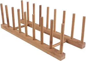 8-Slots Bamboo Wooden Dish Rack Stand Pot Lid Holder Organizer