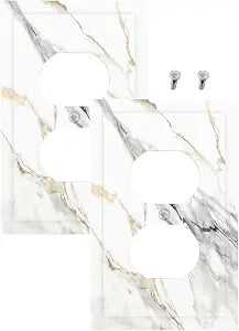 Decorative Outlet Covers Modern Abstract Gray Gold Marble 1 Gang Duplex Light Switch Cover Plate Unique Wall Plate Electrical Switch Plate Covers for Bathroom Kitchen Home Decor (2 Pack)