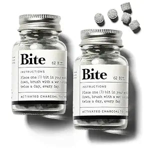 Bite Whitening Toothpaste Tablets ��� 2 Months ��� Fluoride Free, Nano Hydroxyapatite + Xylitol, Mint Charcoal ��� Vegan, Cruelty-Free, Made in USA, Sensitive Teeth, Travel Size, (2 Bottles, 124 Tabs)