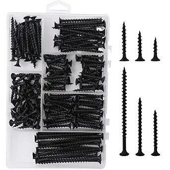 JEGONFRI Black Wood Screws Assortment Kit, 166 PCS, 6 Sizes, Drywall Screws