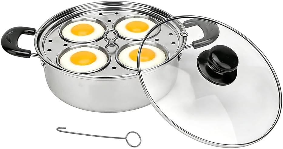 4-Cup Stainless Steel Egg Poacher Pan Non-Coated Egg Cooker Maker