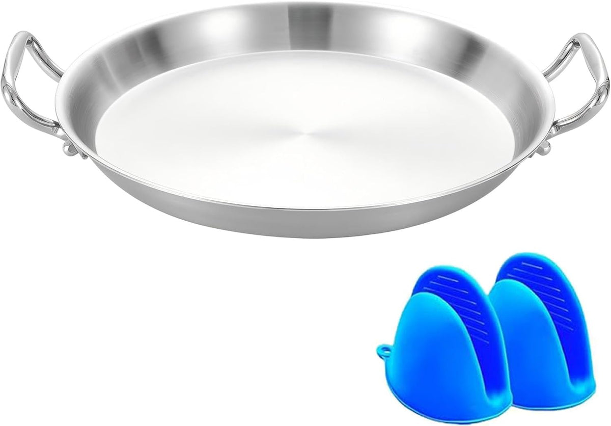 10 Inch Paella Pan, Tri-Ply Stainless Steel Spanish Rice Pan
