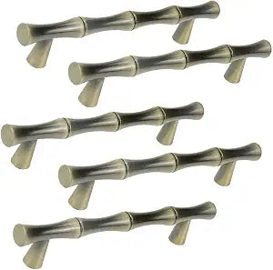 Bitray 5Pcs Bamboo Drawer Pulls 3.8" Hole Centers Cabinet Bronze Handles