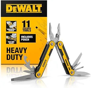 DEWALT 11-in-1 Multitool with Sheath  Folding Pocket Tool with Knife, Pliers, Screwdrivers, Saw, can and bottle opener Compact EDC Tool for Construction, Trades & Jobsite Use