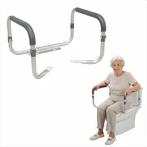 Toilet Seat Safety Rail for Seniors  Adjustable Aluminum Handrail Support Frame for Bathroom, Elderly, Handicap, Bariatric, Fits Most Elongated & Round