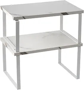 2 Pack Expandable Cabinet Shelf, Wood & Metal, White