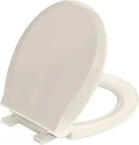 Huttdmel Round Toilet Seat Soft Close 16.5", Standard PP Toilet Lid, Easy Clean, Top & Bottom Mount Installation, Never Loosen Hinges, 2 Years Support, Almond