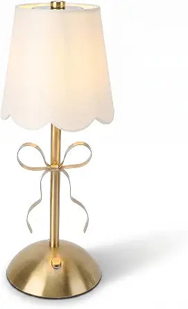 GOWENIC Cordless Bedside Lamp, Cute Bow Table Lamp with Fabric Shade, 1200mAh Rechargeable, for Bedroom Dining Patio