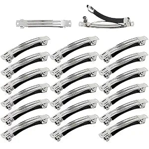Cinaci 20 Pack 8cm/3" Simple Plain Blank DIY Caft Silver Metal French Hair Barrettes with Black Leather Cover Snap Hair Clips Clasps for Women Girls Teens Hair Accessories (3 Inch)