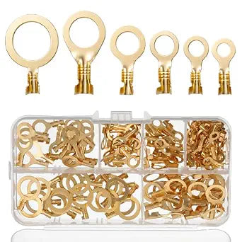 160 Piece Copper Ring Terminals Open Barrel Wire Ring Cable Lugs Crimp Brass Wire Connectors Electrical Rings Crimp Cable Terminals for Connecting Crimping Wires(M3/M4/M5/M6/M8/M10)