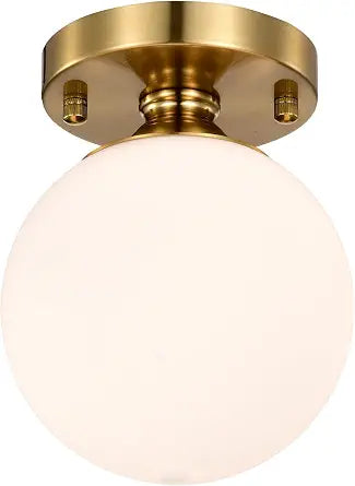 Gold Semi Flush Mount Ceiling Light 5.9" Globe Opal Glass Shade