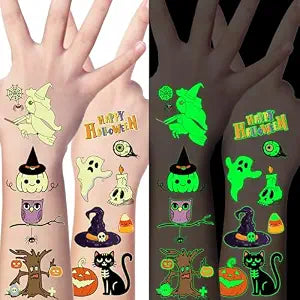 145 Styles Halloween Tattoos for Kids, 12PCS Halloween Luminous Tattoos, Glow in Dark Ghosts Pumpkin Fake Temporary Tattoos Stickers Bulk for Halloween Party Favors Accessories Supplies