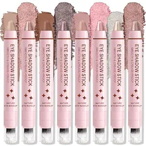 GADMLURY 8Pcs Pink Eyeshadow Stick, Eye Brightener Stick Built-in Blender Brush, Shimmer Creamy Eye Shadow Makeup, Waterproof Long Lasting Glitter Highlighter Eye Liner Pencil (SET A)
