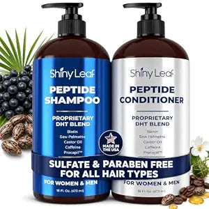 Shiny Leaf Peptide Shampoo & Conditioner Set, Biotin & Caffeine, 2 x 16 oz