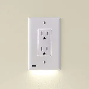 Single - SnapPower GuideLight [for Standard Decor, Not GFCI outlets] - Night Light - Electrical Outlet Wall Plate with LED Night Lights - Automatic On/Off Sensor - (Dcor, White)