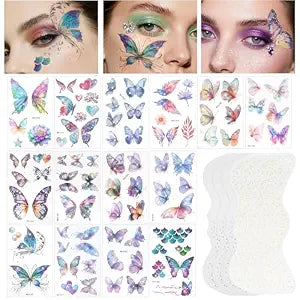 Yosca 14Pcs Butterflies Glitter Tattoos, 6Pcs Gold Silver Glitter Freckles