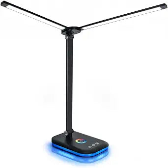 LED Desk Lamp with RGB Ambient Light, Dual Head Dimmable Desk Lamp with 5 Color Modes, USB-C Modern Table Lamp for Home Office, Bedroom & Desk Setup