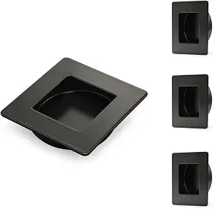 HOMOTEK Stainless Steel Flush Handles, 2-3/4 Inch Square Recessed Sliding Closet Door Finger Pulls, Inner Dia 2-1/8 Inch (54mm), Black, 4 Pack