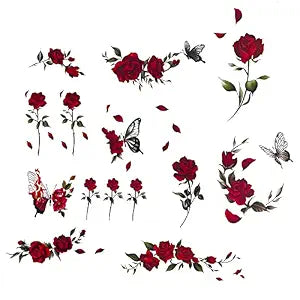 Temporary Tattoo Rose Red Flower for Women Body Arm Art Fake Fake Waterproof Tattoo Arm Hand Chest Shoulder Tattoo 11 Sheets