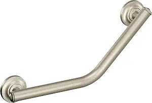 Moen LRA8716D1GBN Bathroom Safety 16-Inch Stainless Steel Angled Bathroom Grab Bar, Brushed Nickel