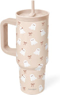 Halloween Boo Stainless Steel Tumbler with Handle, 40 Ounce Locking Lid and Silicone Straw for Sports and Travel Women Girl Teen