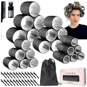 51PCS Self Grip Hair Rollers for Women, 24 Piece Heatless Curlers with Clips, 4 Sizes Jumbo Rollers (2.5", 2", 1.5", 1") for Long, Medium & Short Hair, No Heat Curling Kit for Volume & Bangs Styling