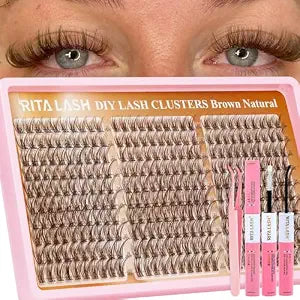 Brown Lash Clusters Kit Brown Eyelash Clusters Lashes Kit Natural DIY Lash Extension Kit 10-16mm Wispy Cluster Eyelash Extensions Kit 300pcs Eyelashes with Lash Bond&Seal,Lash Tweezers(Brown Lash Kit)