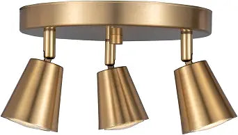 3 Light Track Lighting Kit, Matt Brass Finish Canopy with Moden Flush Mount Ceiling Spotlight for Kitchen,Dining,Living Room,Home Improvement