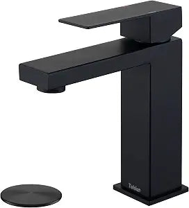 Tohlar Black Bathroom Faucet, Single Hole Sink Faucet with Pop Up Drain